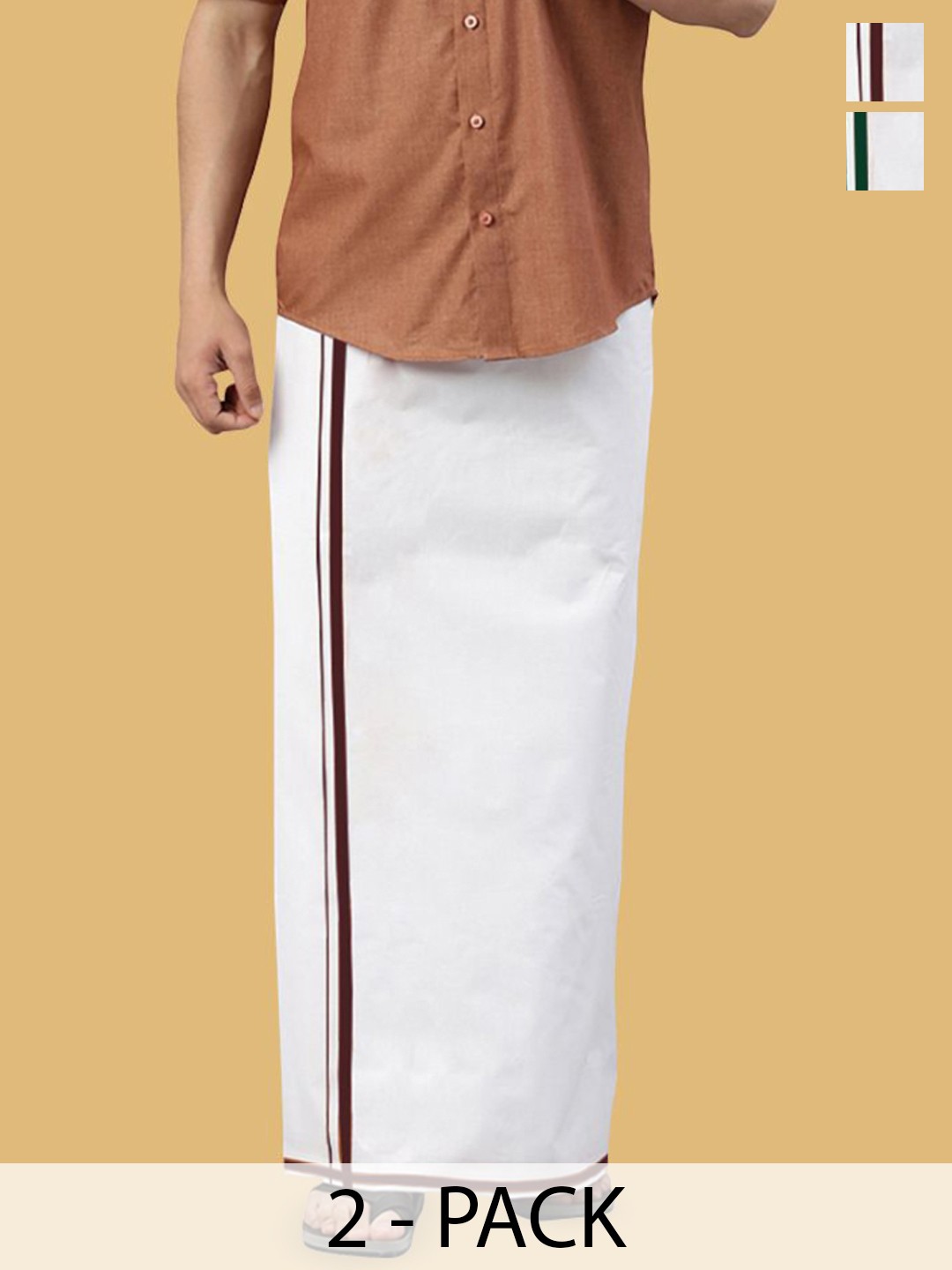 

WHITE HEART Men Pack of 2 Pure Cotton Single Layer Dhoti with Coloured Border
