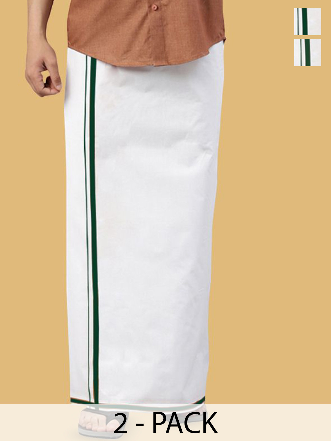 

WHITE HEART Men Pack of 2 Pure Cotton Single Layer Dhoti with Coloured Border