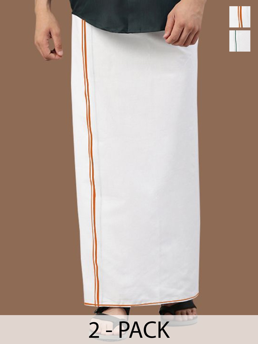 

WHITE HEART Men Pack of 2 Pure Cotton Single Layer Dhoti with Coloured Border