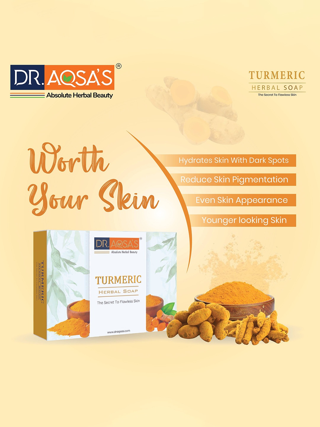 

Dr.Aqsas Herbal Turmeric Soap For Pigmentation - 100 g, White