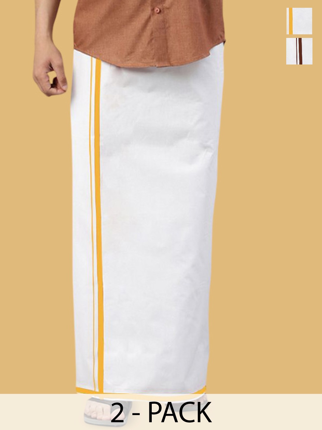 

WHITE HEART Men Pack of 2 Pure Cotton Single Layer Dhoti with Coloured Border