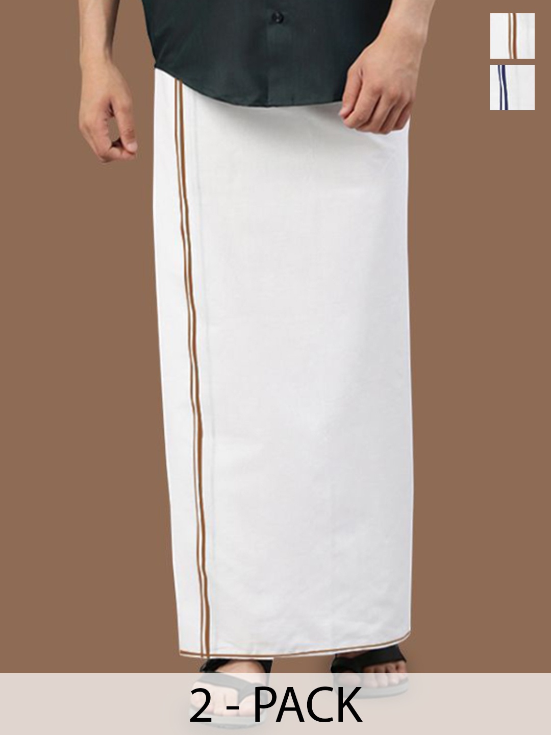 

WHITE HEART Men Pack of 2 Pure Cotton Single Layer Dhoti with Coloured Border