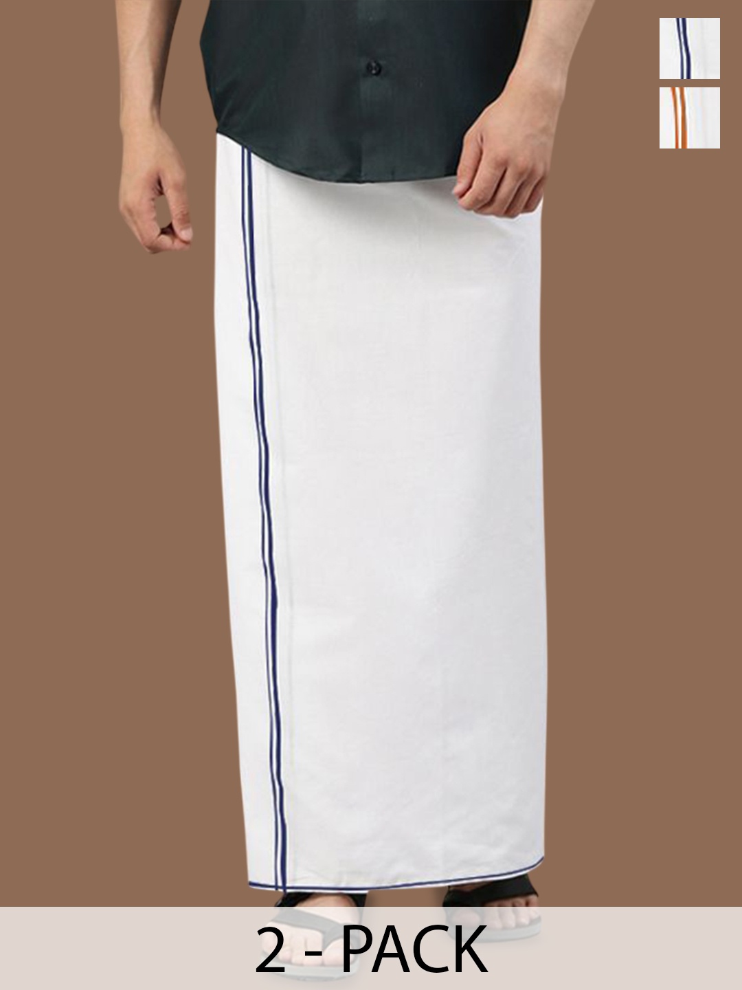 

WHITE HEART Men Pack of 2 Pure Cotton Single Layer Dhoti with Coloured Border