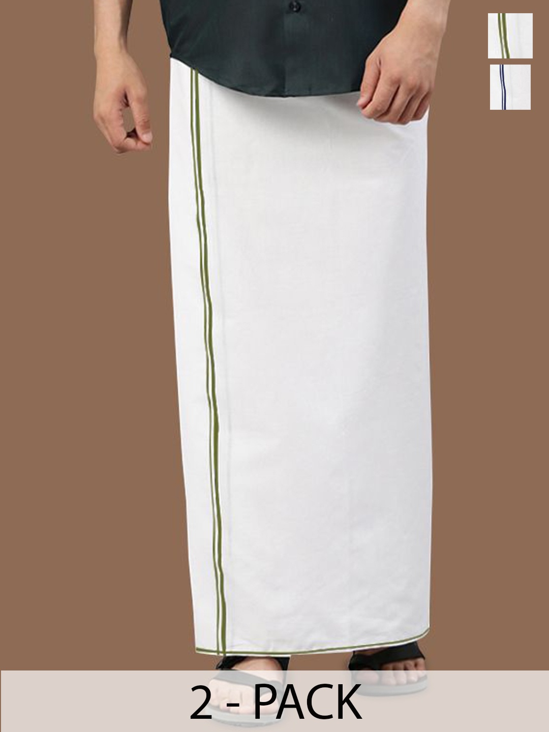 

WHITE HEART Men Pack of 2 Pure Cotton Single Layer Dhoti with Coloured Border