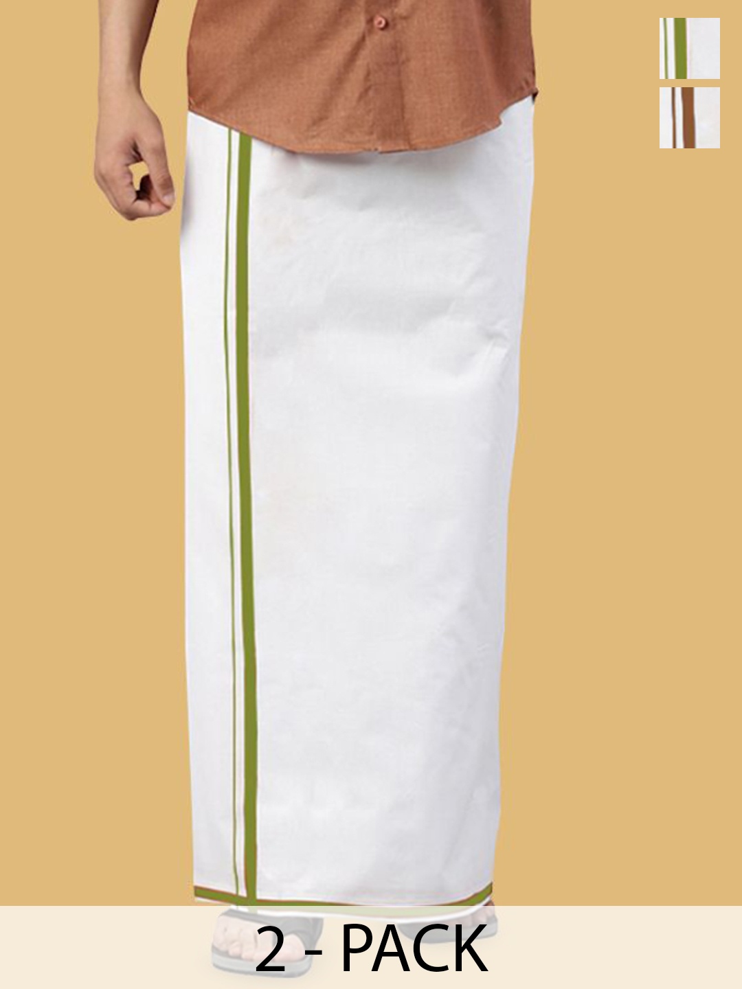

WHITE HEART Men Pack of 2 Pure Cotton Single Layer Dhoti with Coloured Border