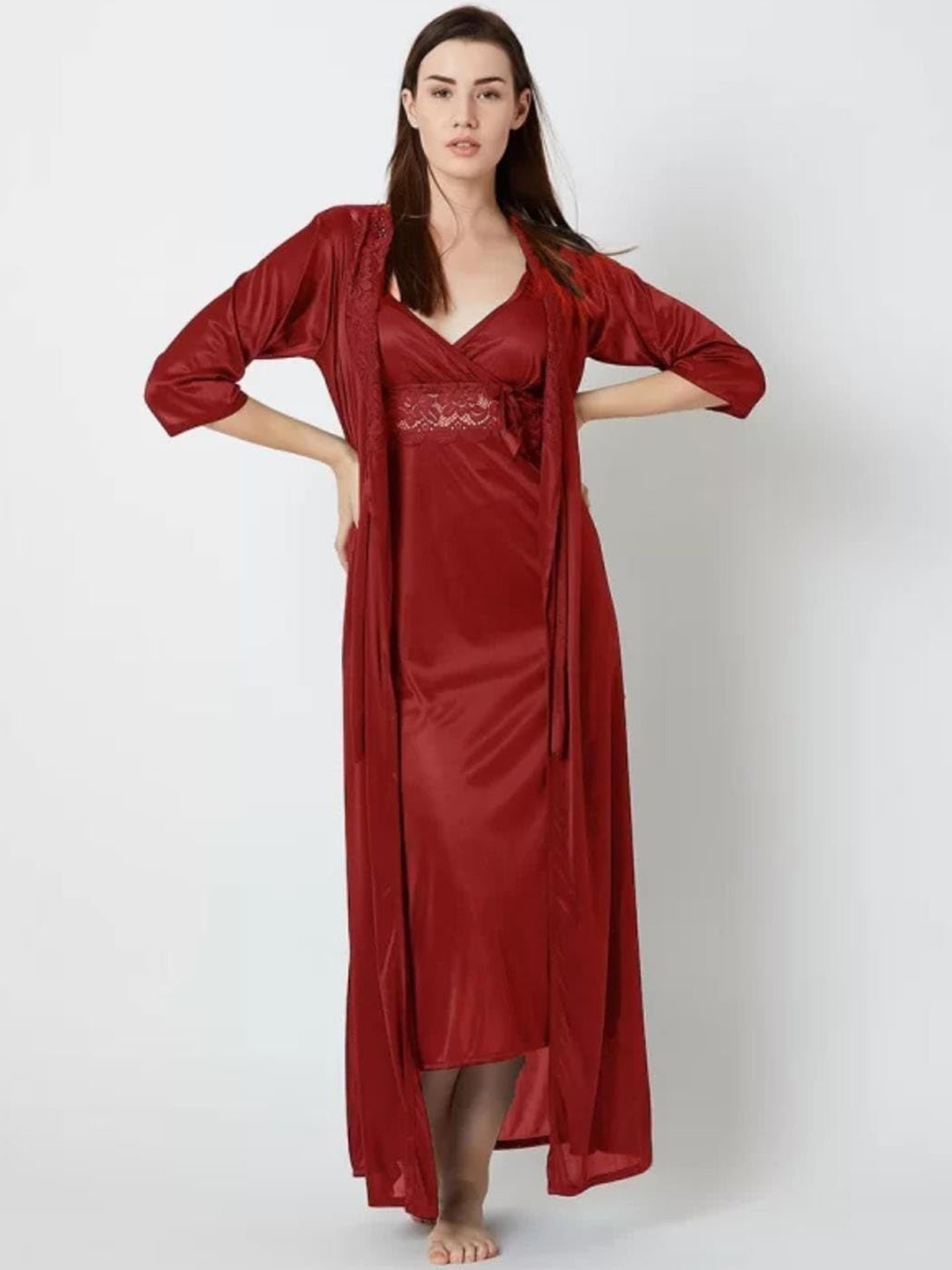 

Softwrap Women Everyday Nightdress With Robe, Maroon
