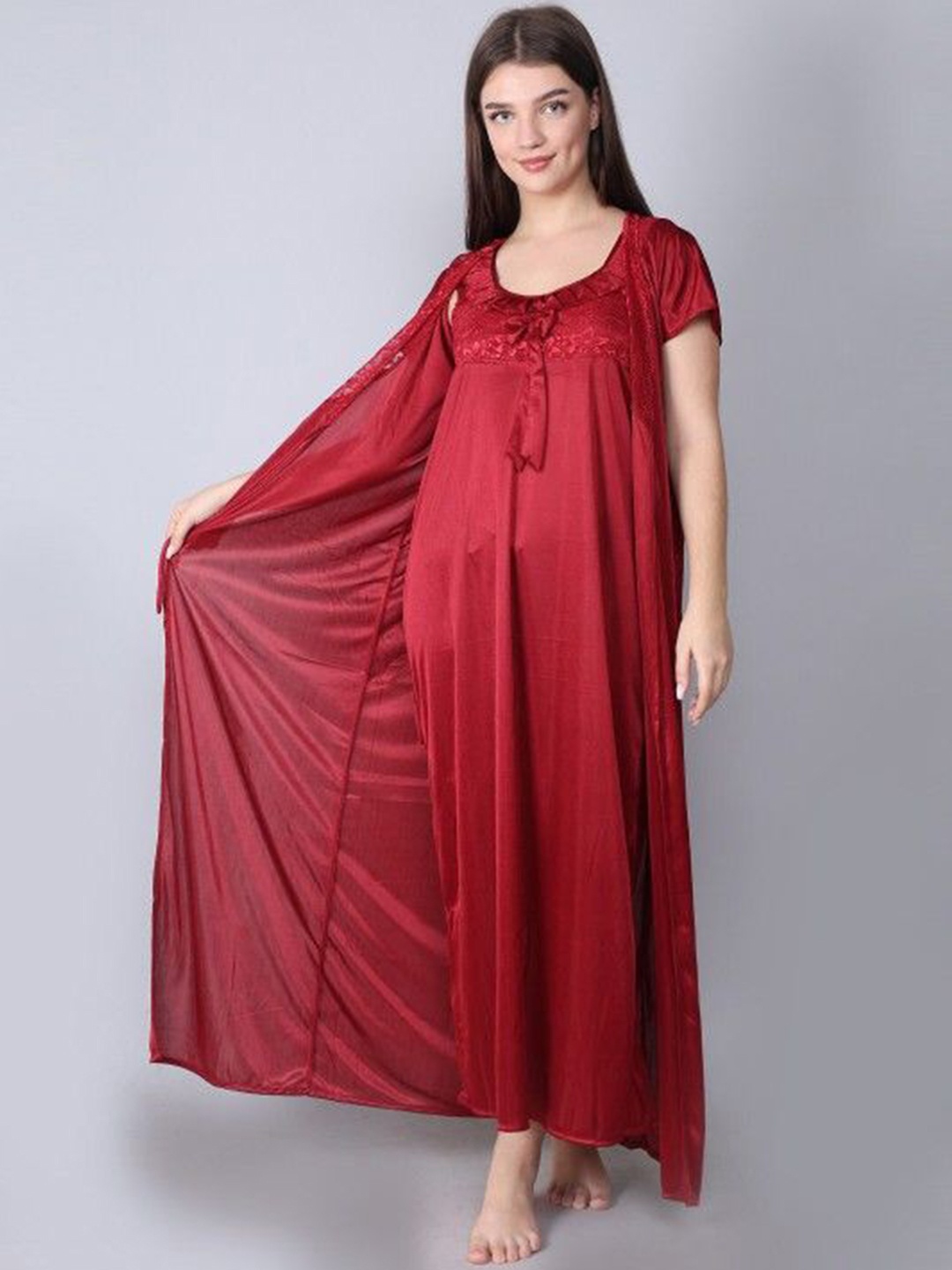 

Softwrap Maxi Nightdress With Robe, Maroon