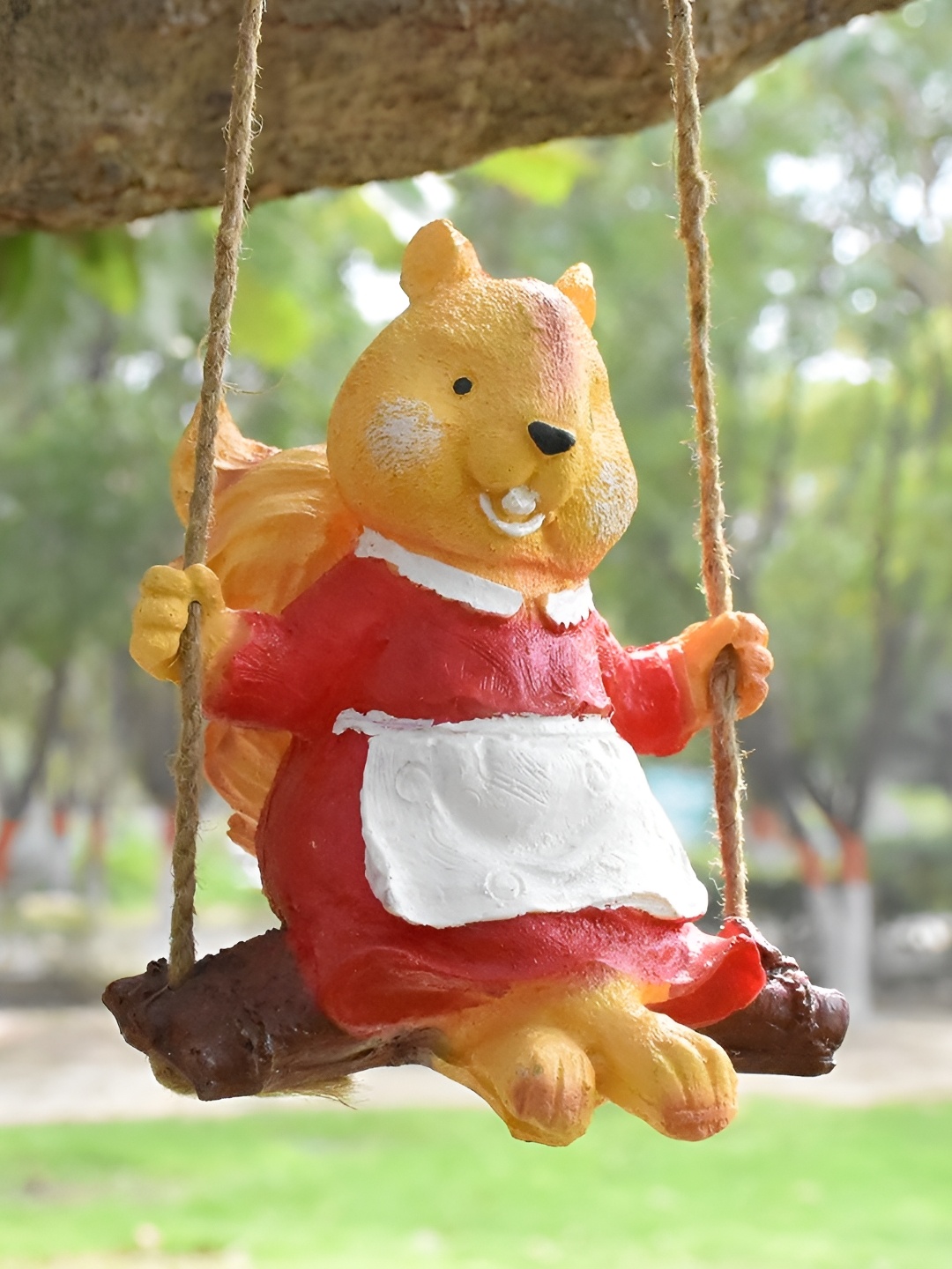 

Vikarafty Yellow And Red Squirrel On Swing Figurine Showpiece