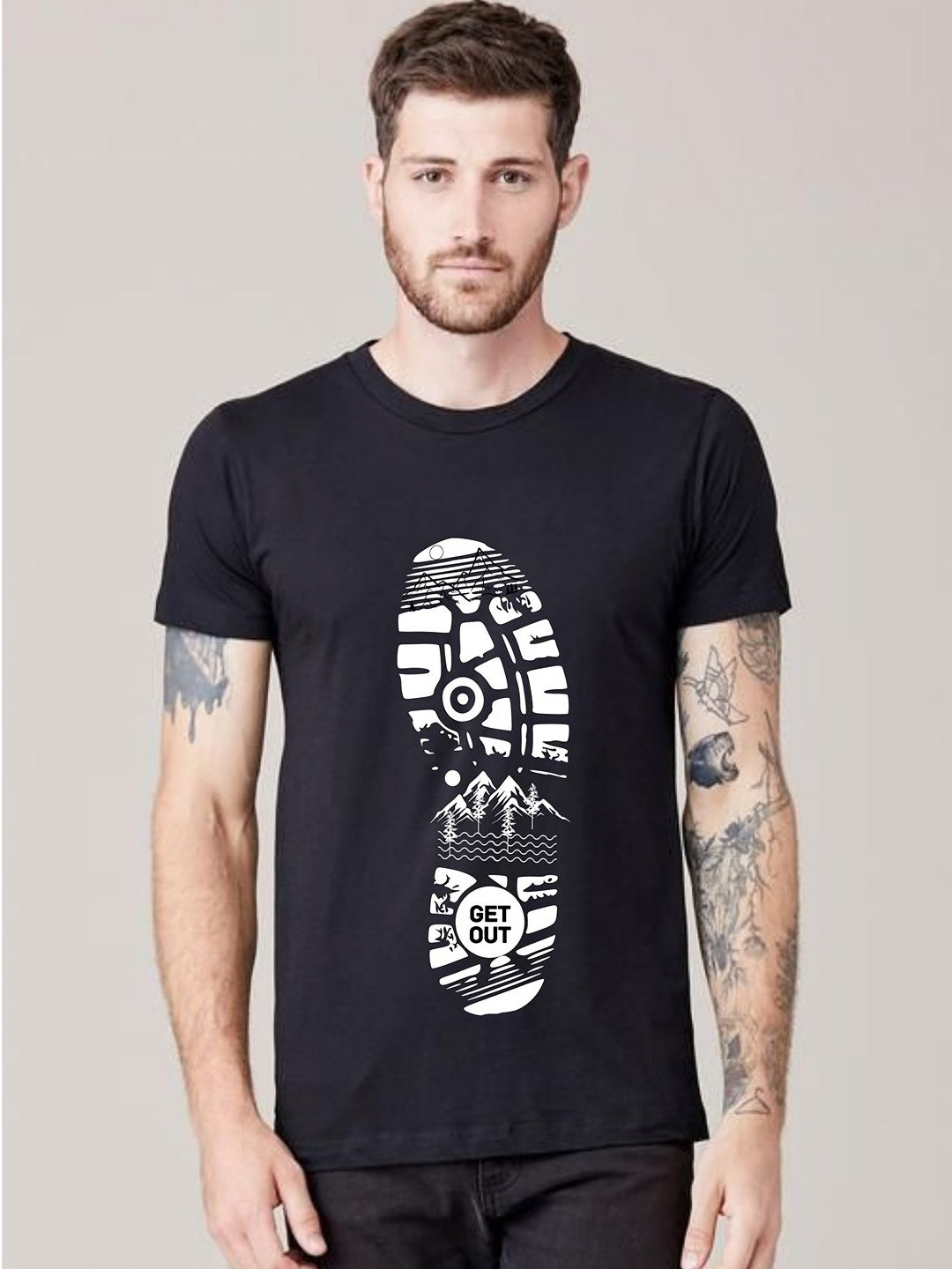 

BOWLIFESTYLE Men Graphic Printed Round Neck Cotton Slim Fit T-shirt, Black