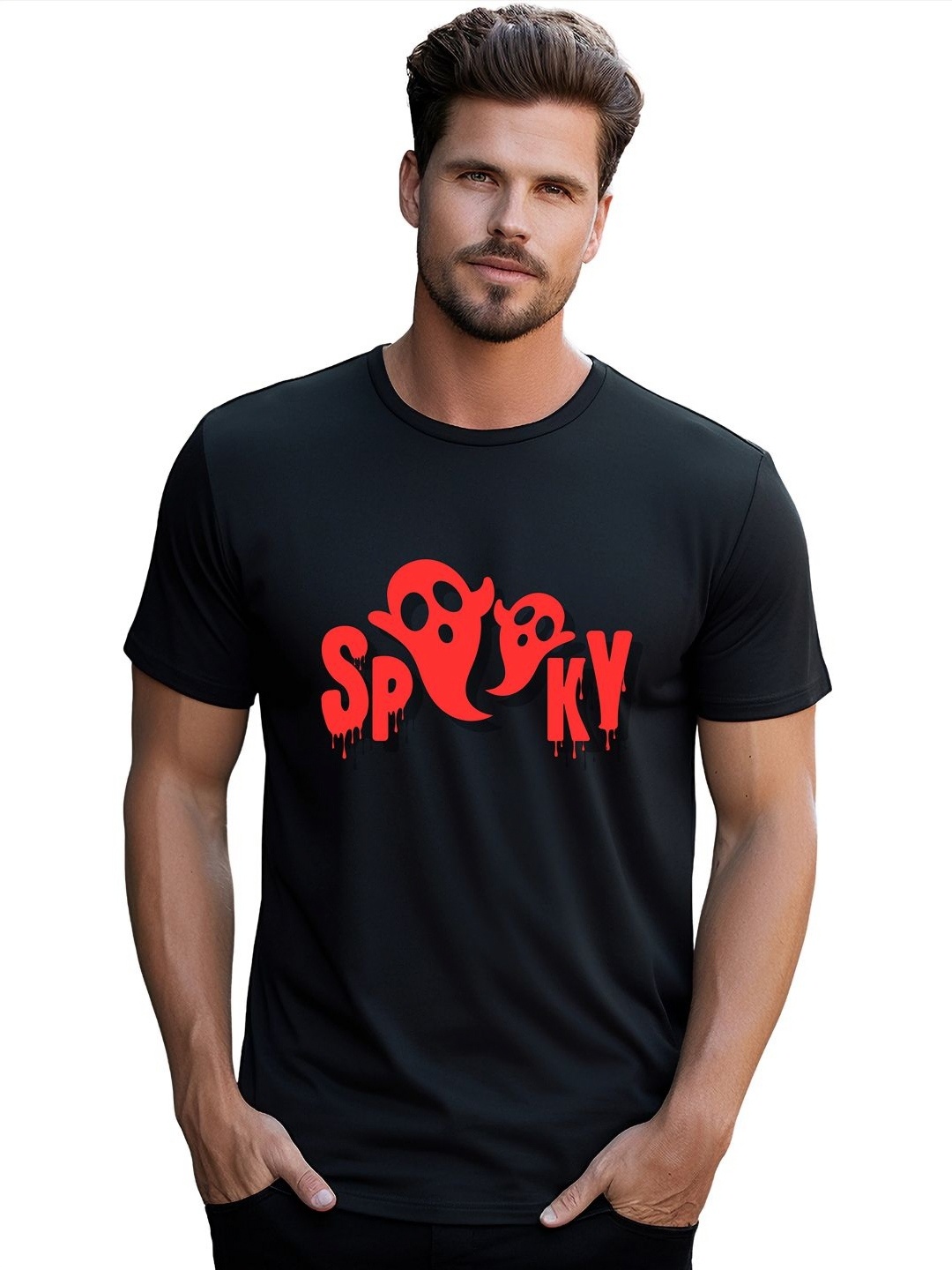 

BOWLIFESTYLE Men Graphic Printed Round Neck Cotton Slim Fit T-shirt, Black