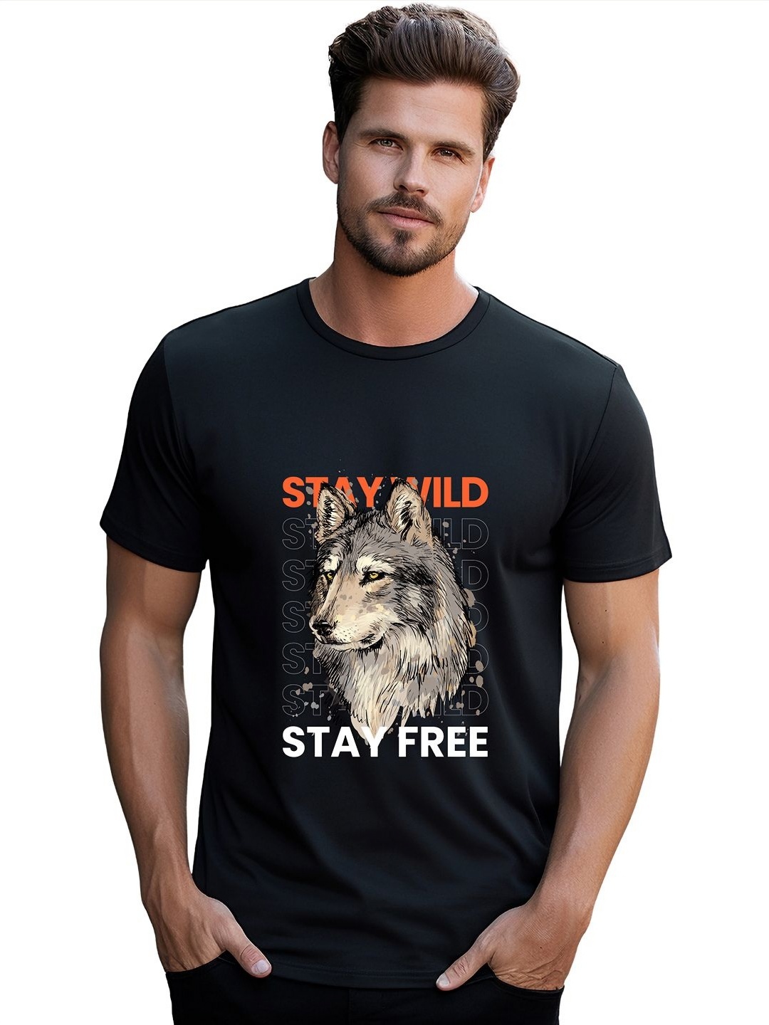 

BOWLIFESTYLE Men Graphic Printed Round Neck Cotton Slim Fit T-shirt, Black