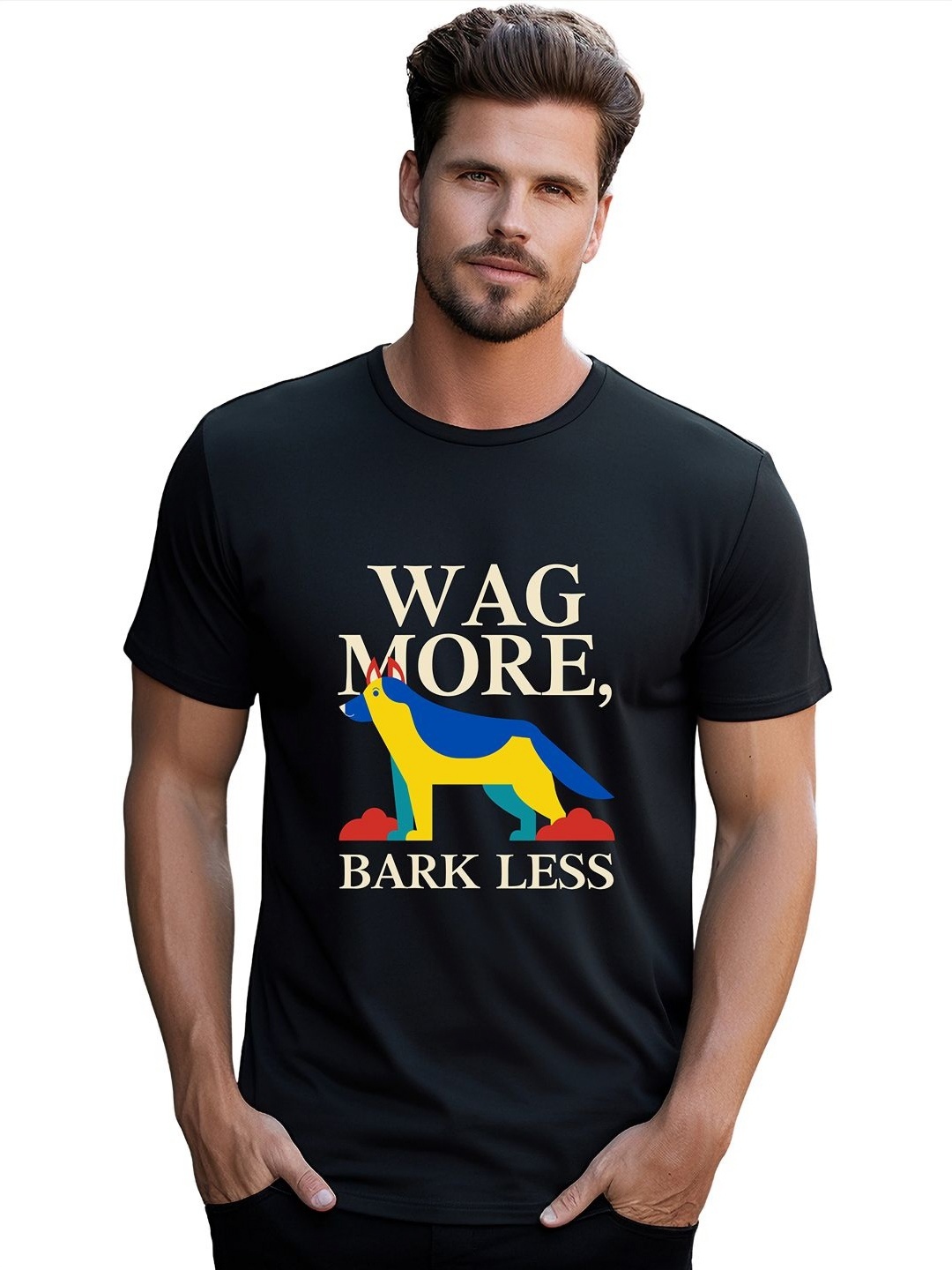 

BOWLIFESTYLE Men Graphic Printed Round Neck Cotton T-shirt, Black