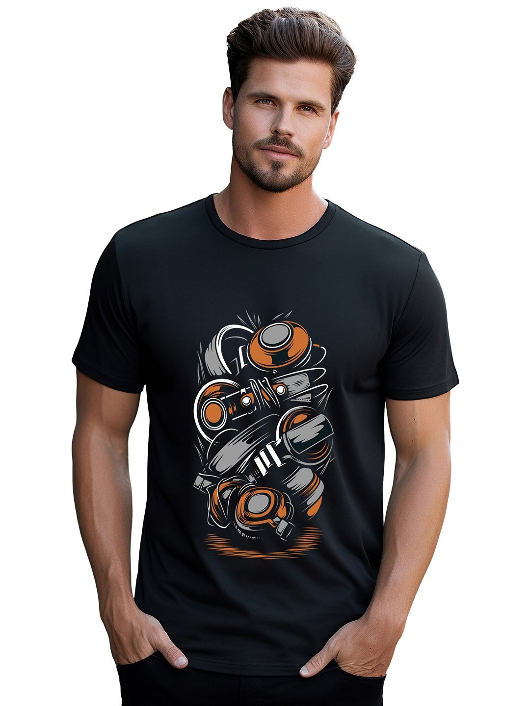 

BOWLIFESTYLE Men Graphic Printed Round Neck Cotton Slim Fit T-shirt, Black