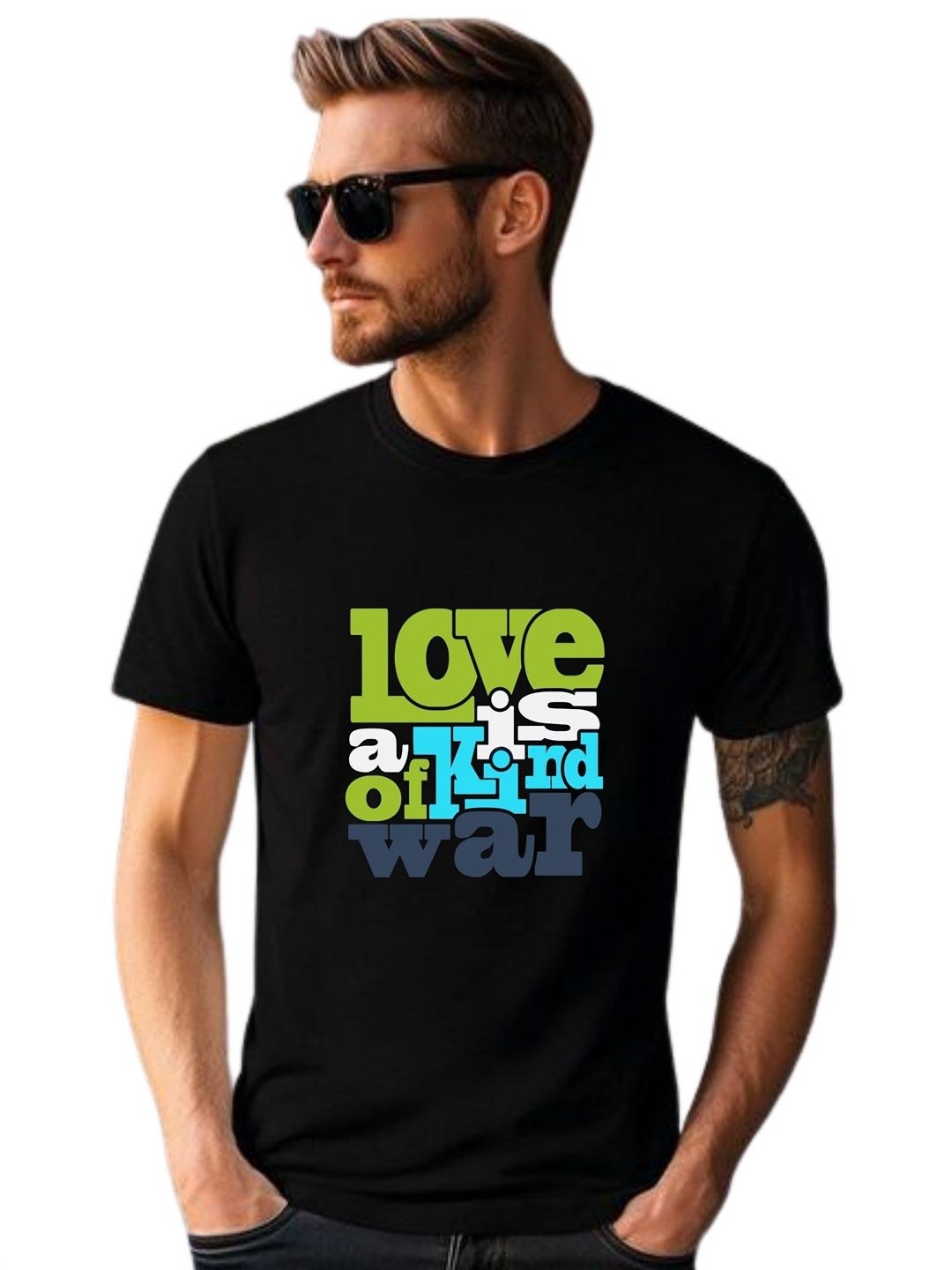 

BOWLIFESTYLE Men Typography Printed Round Neck Cotton Slim Fit T-shirt, Black