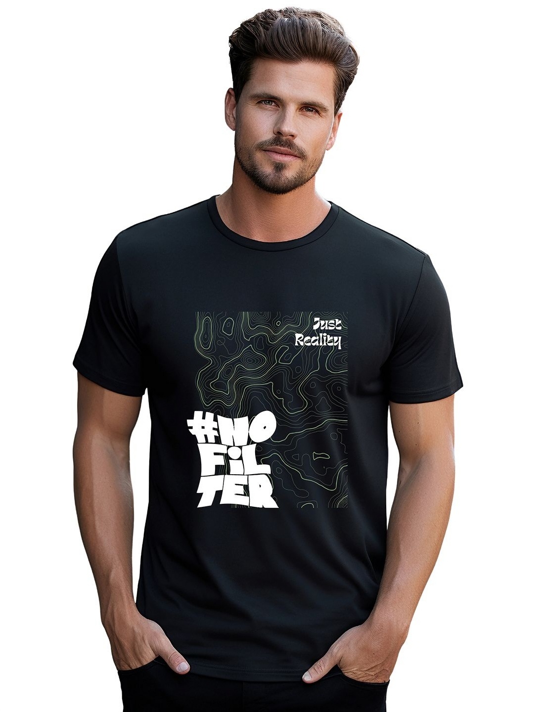 

BOWLIFESTYLE Men Graphic Printed Round Neck Cotton Slim Fit T-shirt, Black