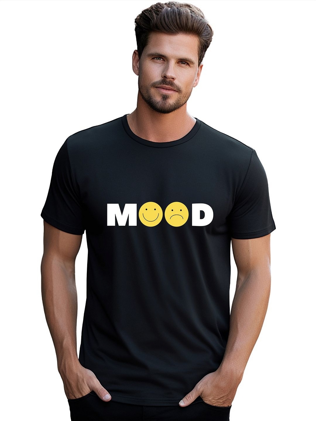 

BOWLIFESTYLE Men Graphic Printed Round Neck Cotton Slim Fit T-shirt, Black