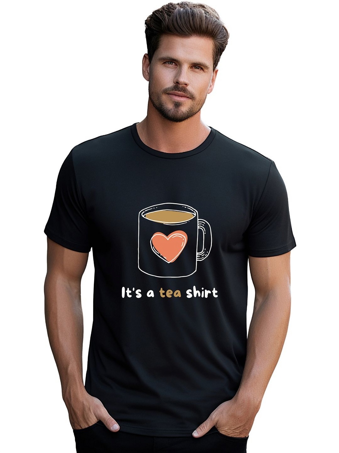 

BOWLIFESTYLE Men Graphic Printed Round Neck Cotton Slim Fit T-shirt, Black