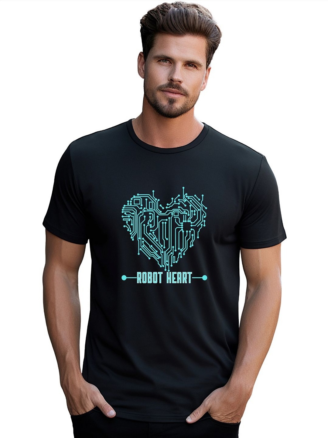 

BOWLIFESTYLE Men Graphic Printed Round Neck Cotton T-shirt, Black