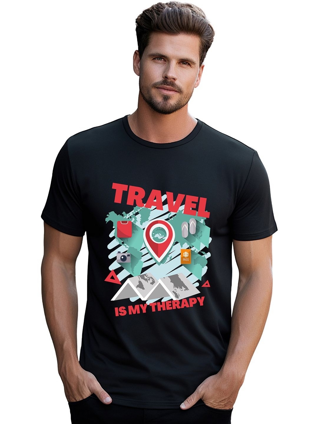 

BOWLIFESTYLE Men Graphic Printed Round Neck Cotton Slim Fit T-shirt, Black