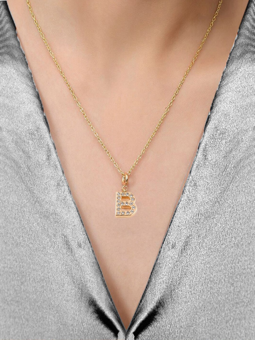 

CARPISA Stone Studded Embellished B Alphabet Bracelet Charm, Gold