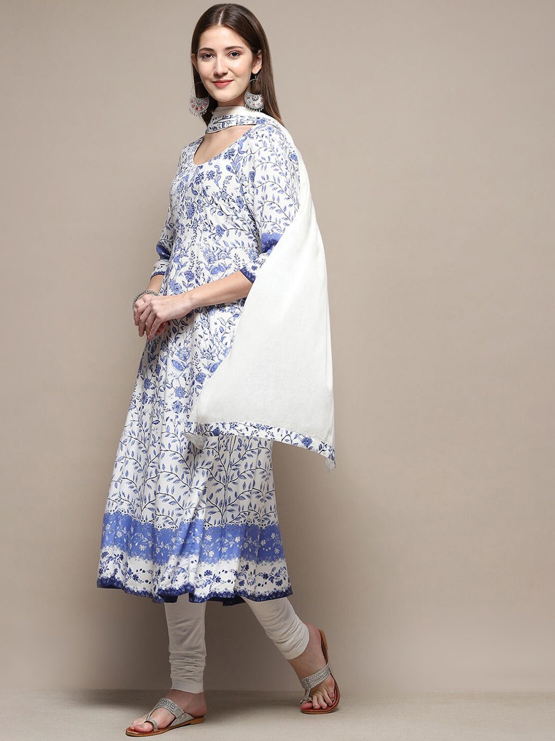 

Biba Women Floral Printed Regular Kurta with Churidar & With Dupatta, White