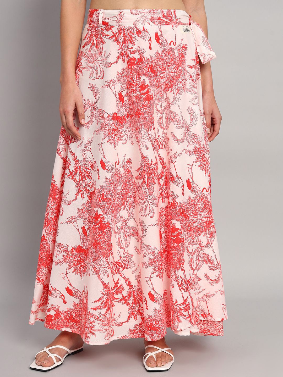 

HANDICRAFT PALACE Women Printed Pure Cotton Wrap-Around Maxi Skirt, Red