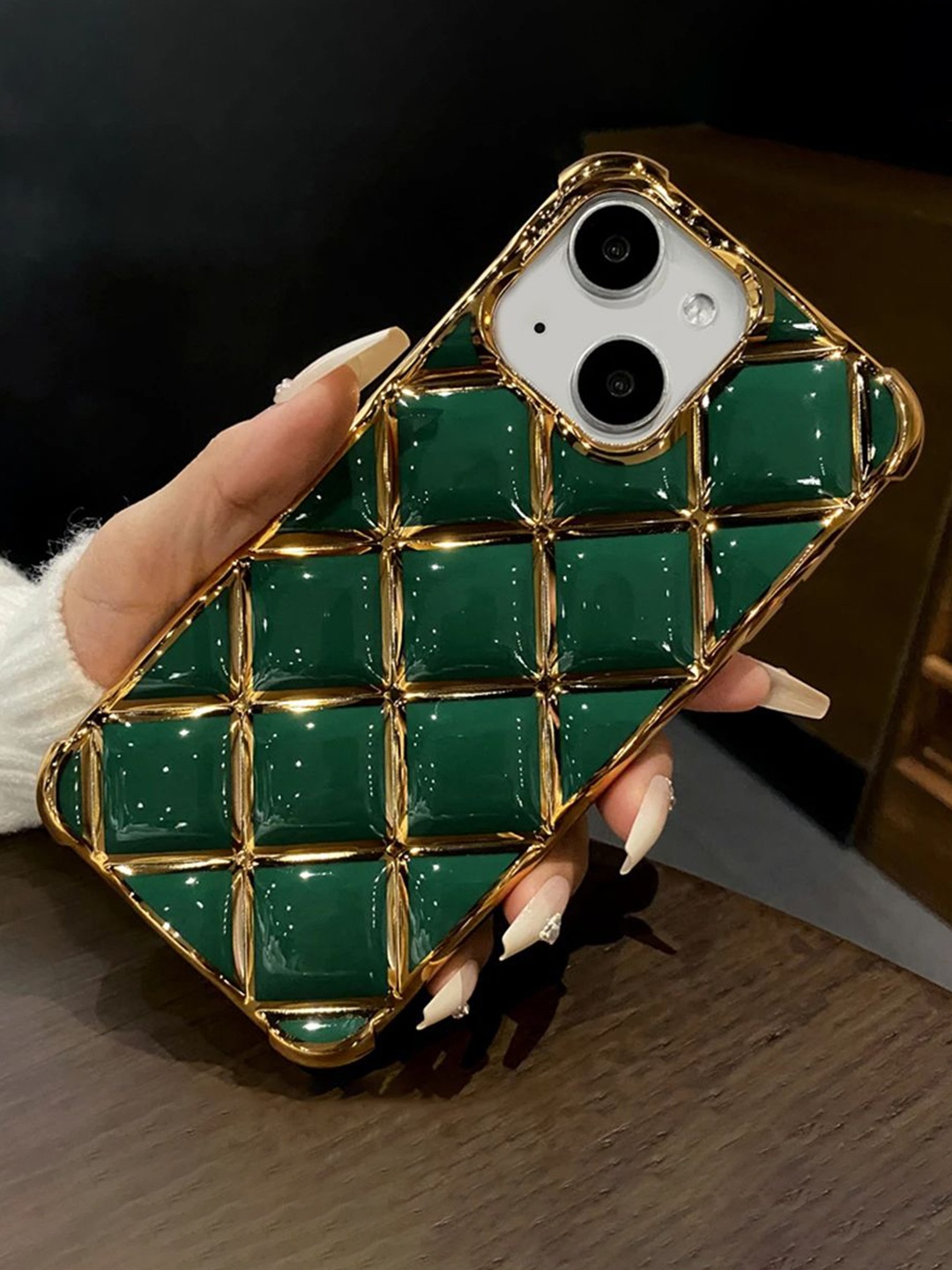 

Luxury Kase LK152 Plating Diamond Lattice Grid iPhone 13 Back Case, Green