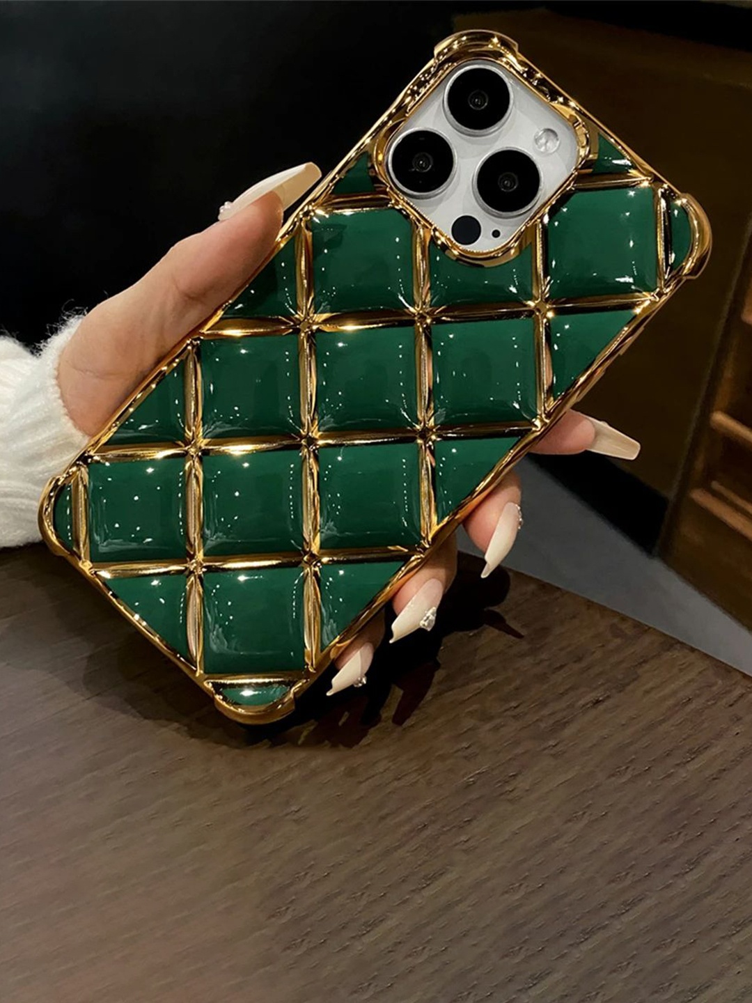 

Luxury Kase LK152 Plating Diamond Lattice Grid iPhone 13 Pro Back Case, Green