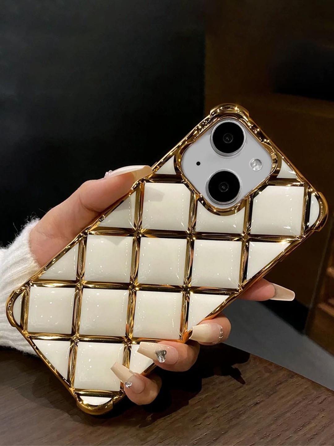 

Luxury Kase LK152 Plating Diamond Lattice Grid iPhone 13 Back Case, White
