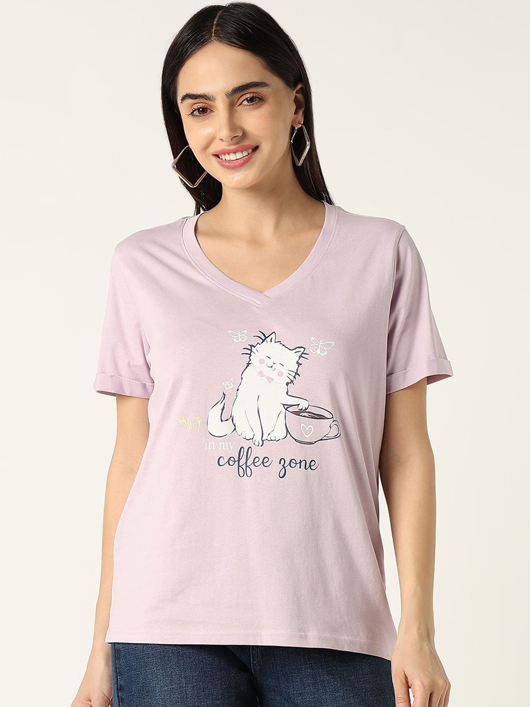 

R&B Women Graphic Printed Cotton T-Shirt, Purple