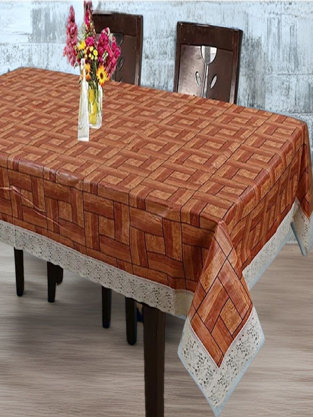 

REVEXO Brown & White Geometric Printed 4-Seater Rectangle Shaped Table Cover