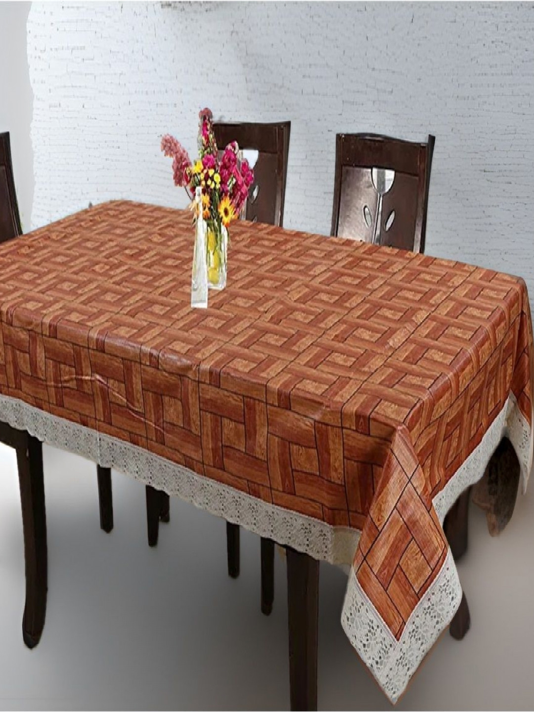 

REVEXO Brown & White Geometric Printed 4-Seater Rectangle Shaped Table Cover