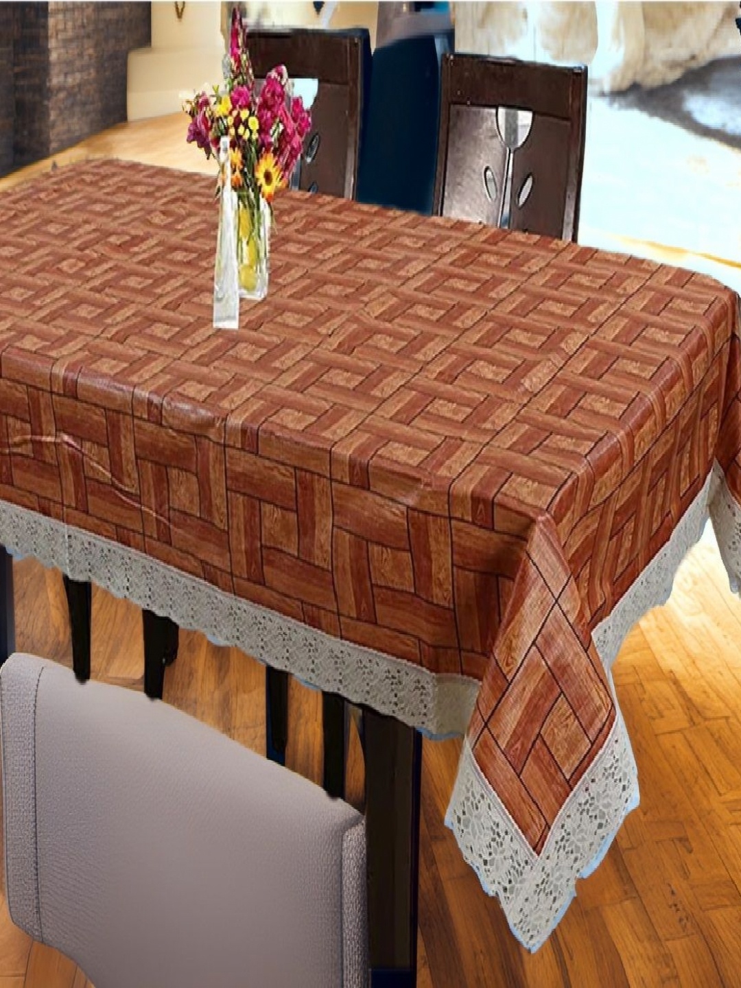 

REVEXO Brown & White Geometric Printed 4-Seater Rectangle Shaped Table Cover