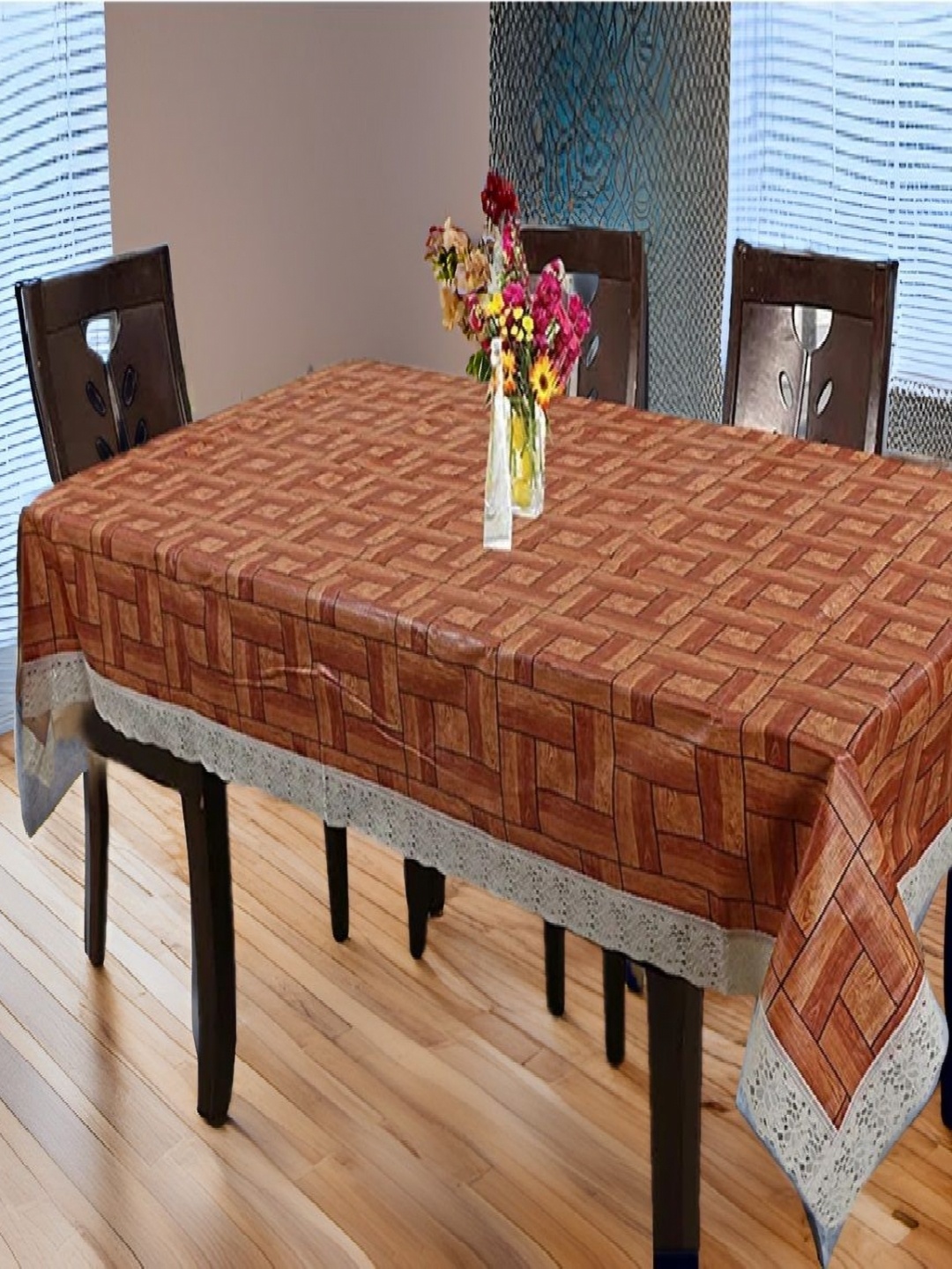 

REVEXO Brown & White Geometric Printed 4-Seater Rectangle Shaped Table Cover