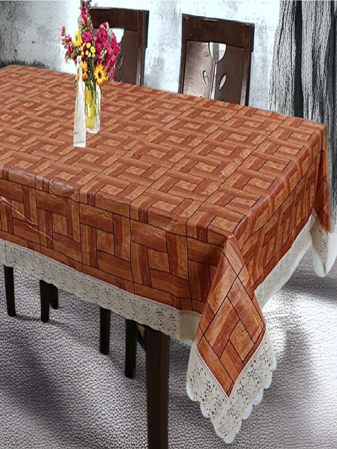 

REVEXO Brown & White Geometric Printed 4-Seater Rectangle Shaped Table Cover