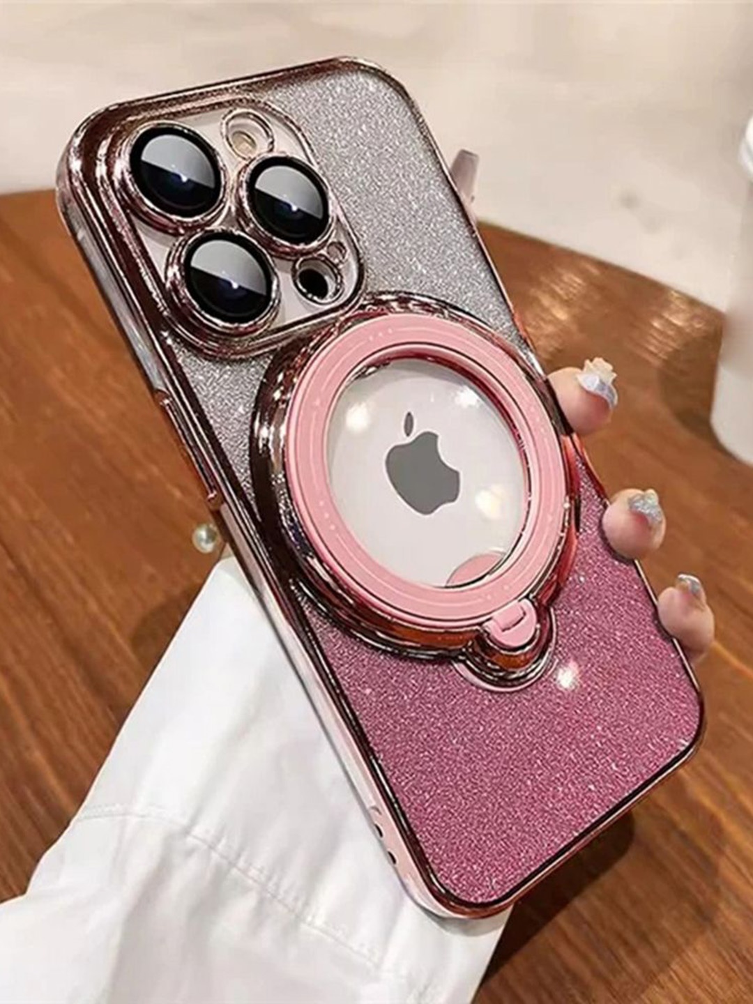 

Luxury Kase LK150 Glitter Magnetic Bracket Stand Mag-Safe iPhone 13 Pro Back Case, Pink
