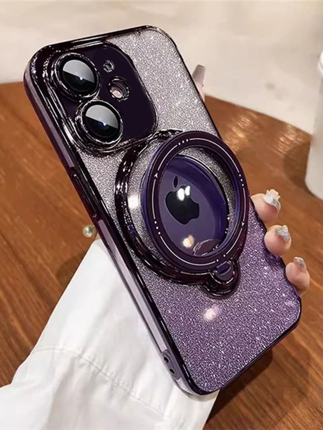 

Luxury Kase LK150 Glitter Magnetic Bracket Stand Mag-Safe Case iPhone 12 Back Case, Purple