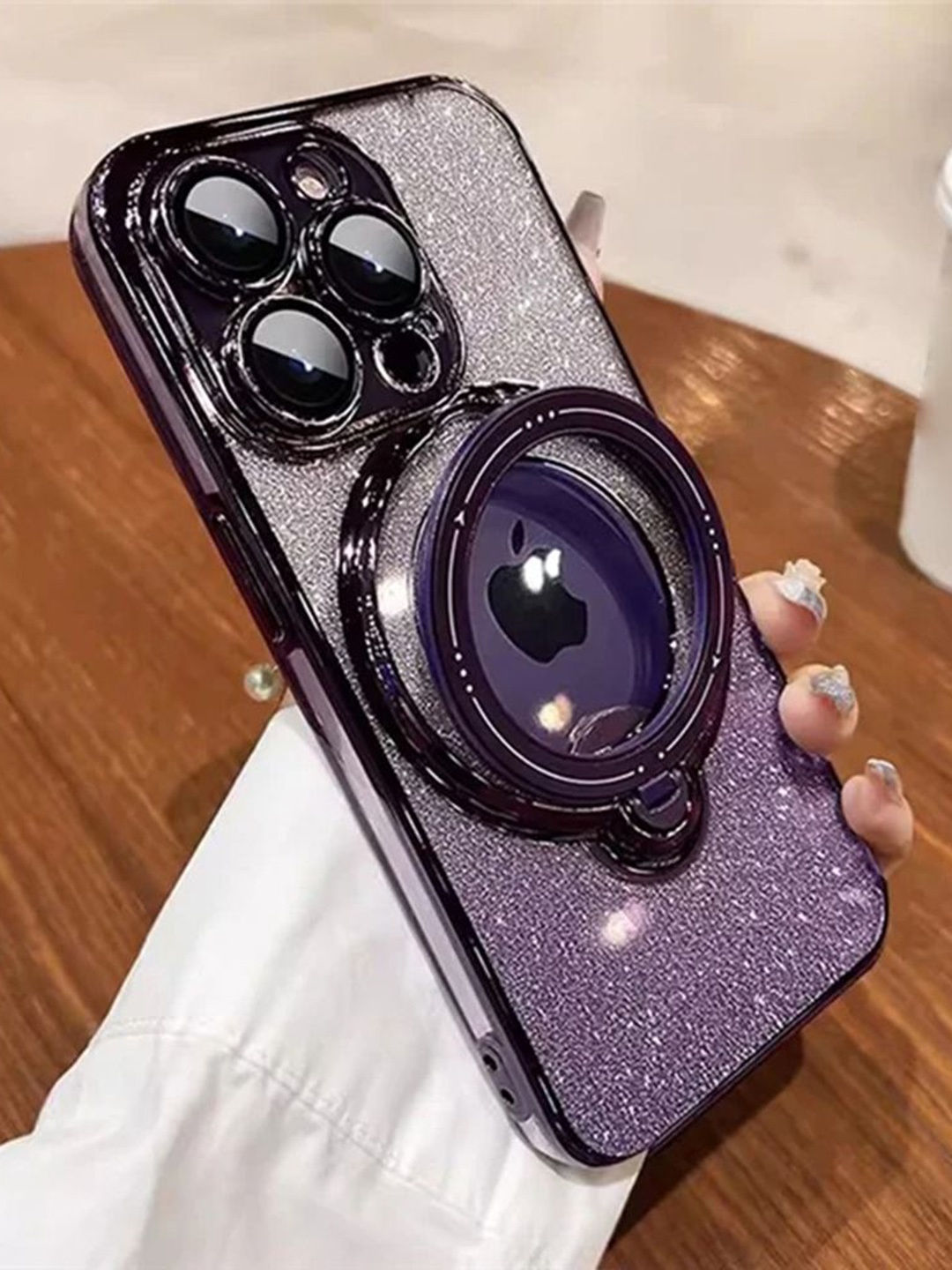 

Luxury Kase LK150 Glitter Magnetic Bracket Stand Mag-Safe iPhone 13 Pro Back Case, Purple