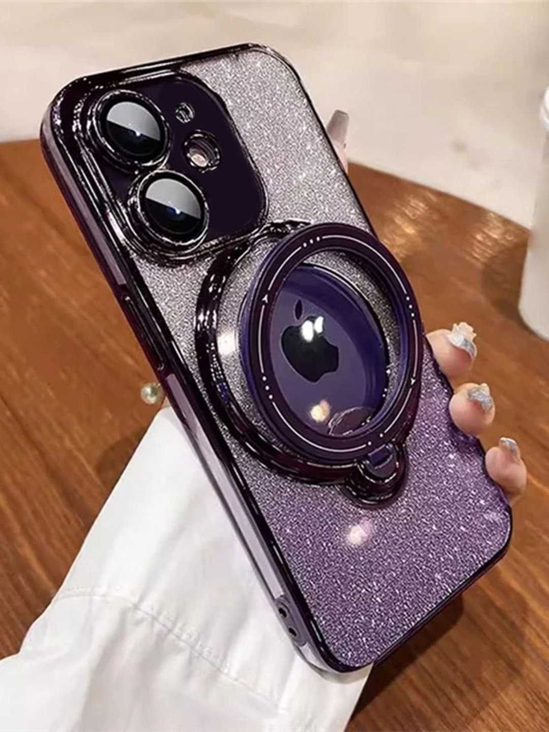 

Luxury Kase LK150 Glitter Magnetic Bracket Stand Mag-Safe Case iPhone 11 Back Case, Purple