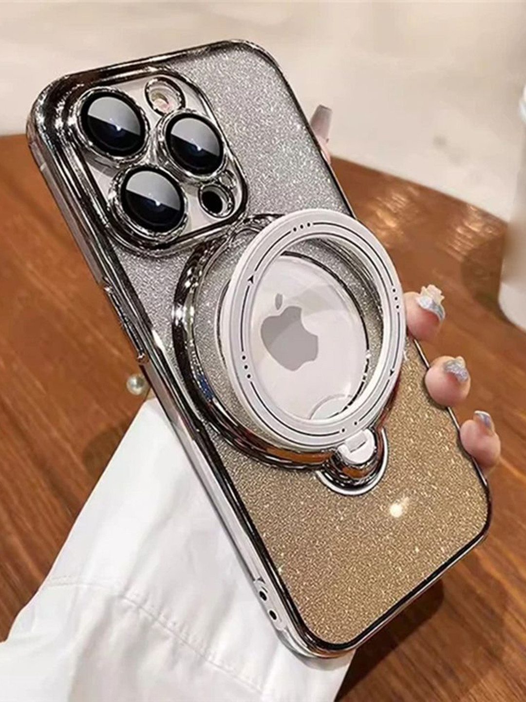 

Luxury Kase LK150 Glitter Magnetic Bracket Stand Mag-Safe iPhone 13 Pro Back Case, Gold