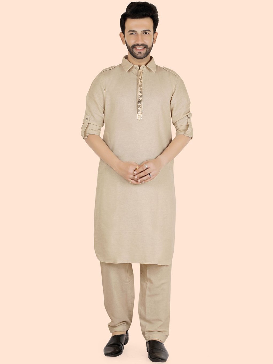 

Ethniks Neu-Ron Men Regular Pure Cotton Kurta with Pyjamas, Cream