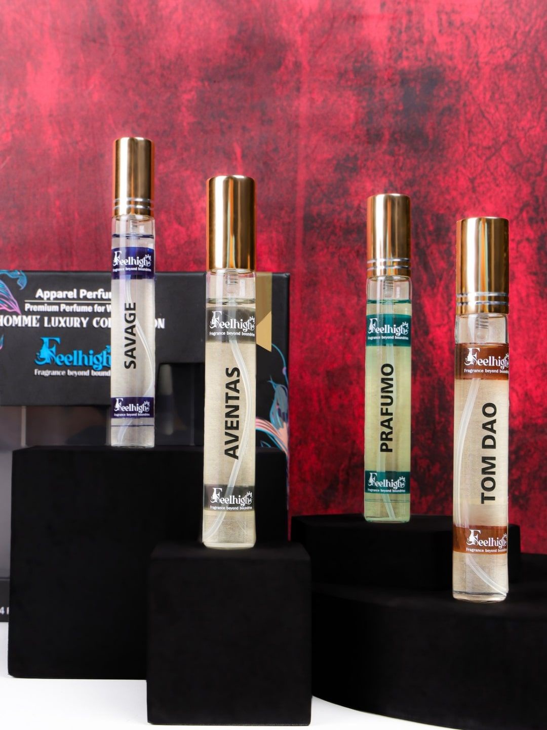 

FEELHIGH Set Of 4 Savage, Aventas, Prafumo & Tom Dao EDP - 20 ml Each, Transparent