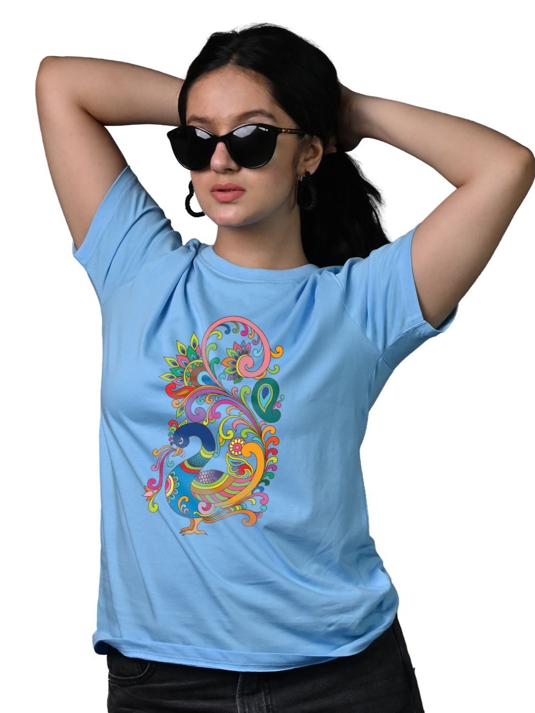 

Tedhi Medhi Family Women Graphic Printed Round Neck Cotton T-shirt, Turquoise blue