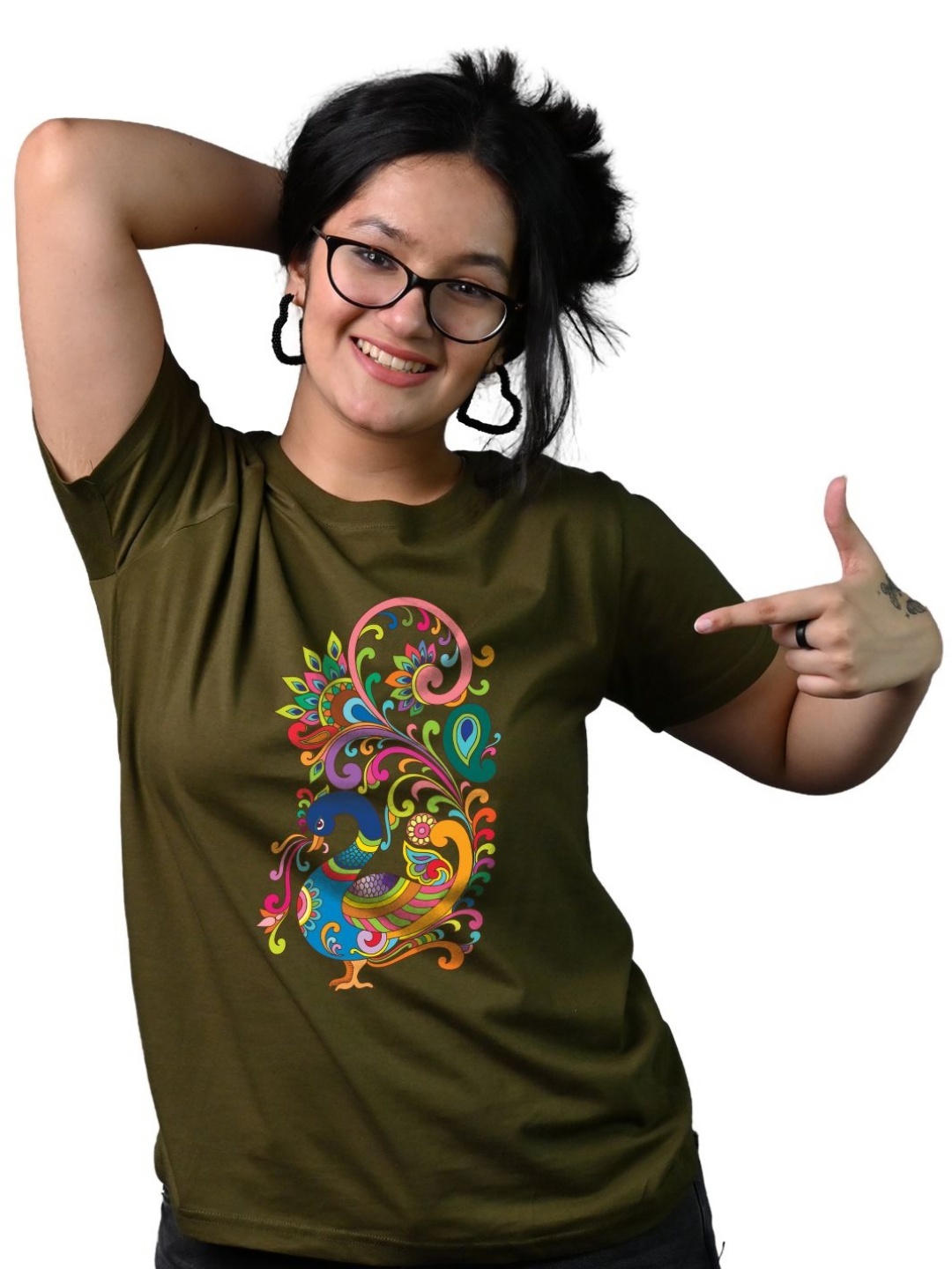 

Tedhi Medhi Family Women Graphic Printed Round Neck Cotton T-shirt, Olive