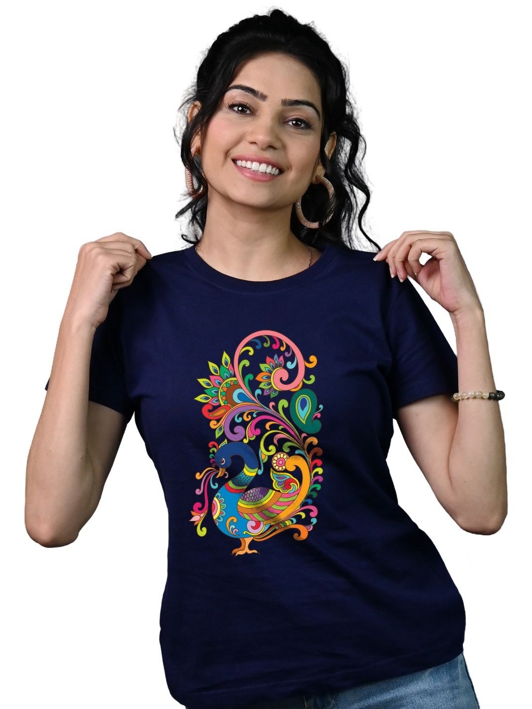 

Tedhi Medhi Family Women Graphic Printed Round Neck Cotton T-shirt, Navy blue