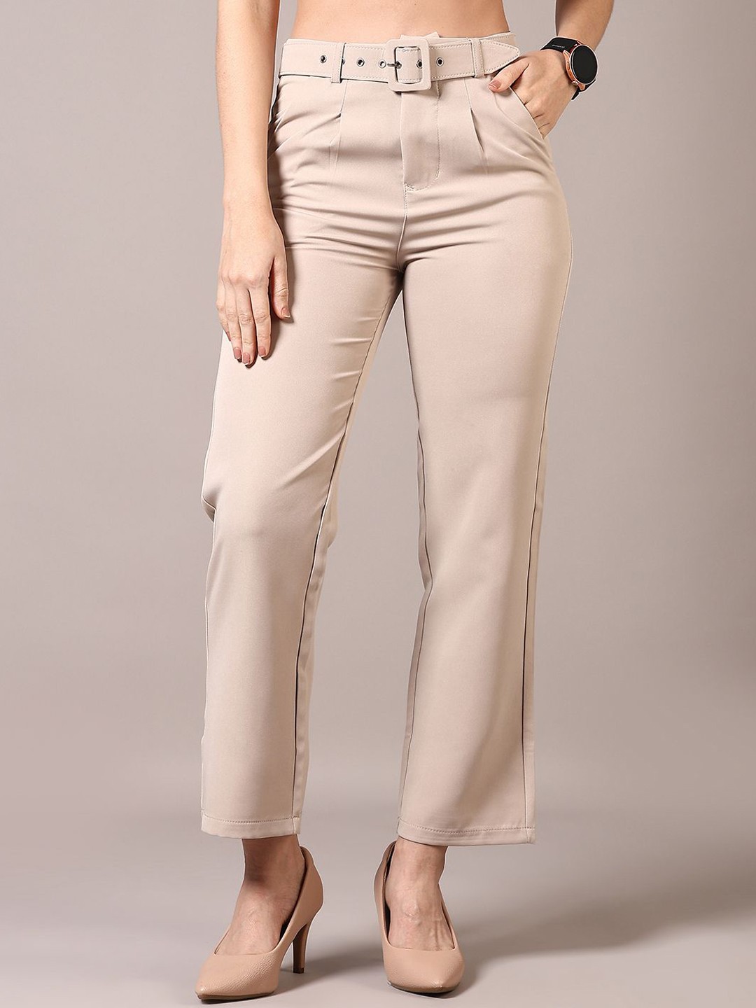 

V-Mart Women Mid-Rise Trousers, Beige