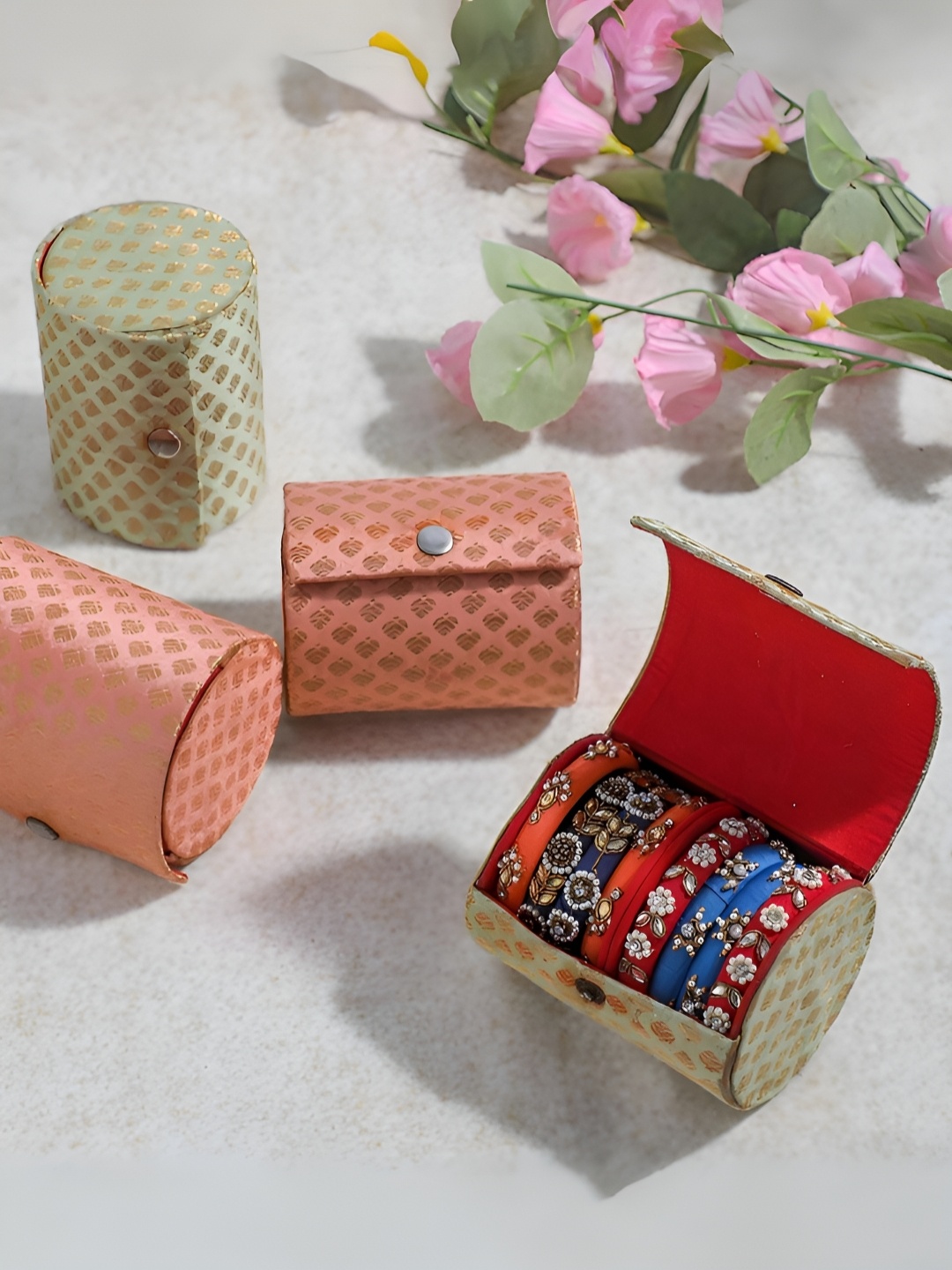 

RR Crafts Set of 2 Peach & Green Printed Bangle Case Boxes