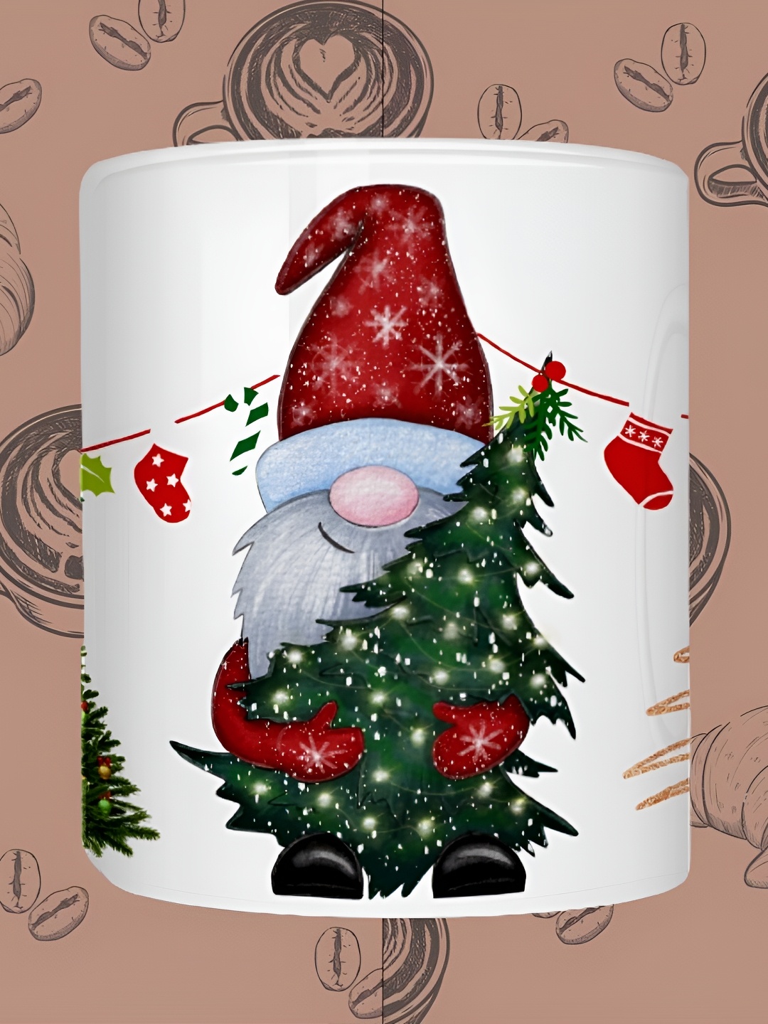 

JAVA IMPRESSIONS White & Red Santa Claus Printed Ceramic Matte Mug 200 ml