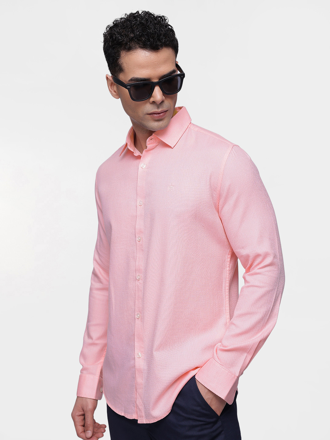 

French Connection Pure Cotton Textured Slim Fit Casual Shirt, Pink