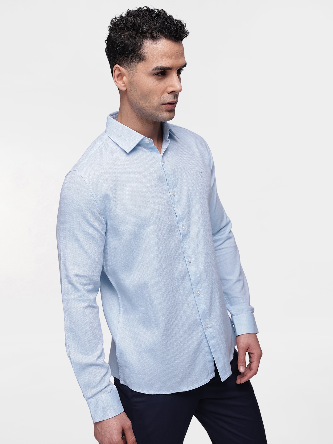 

French Connection Pure Cotton Textured Slim Fit Casual Shirt, Blue